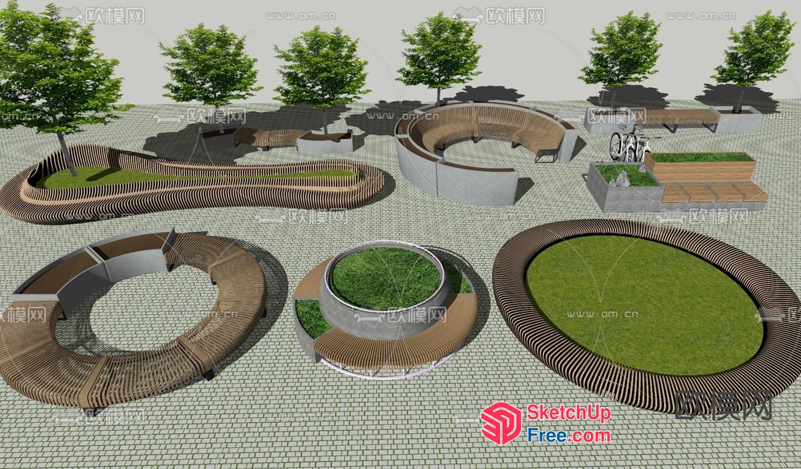 Modern Outdoor Seating Area With Circular Design 3D SketchUp File