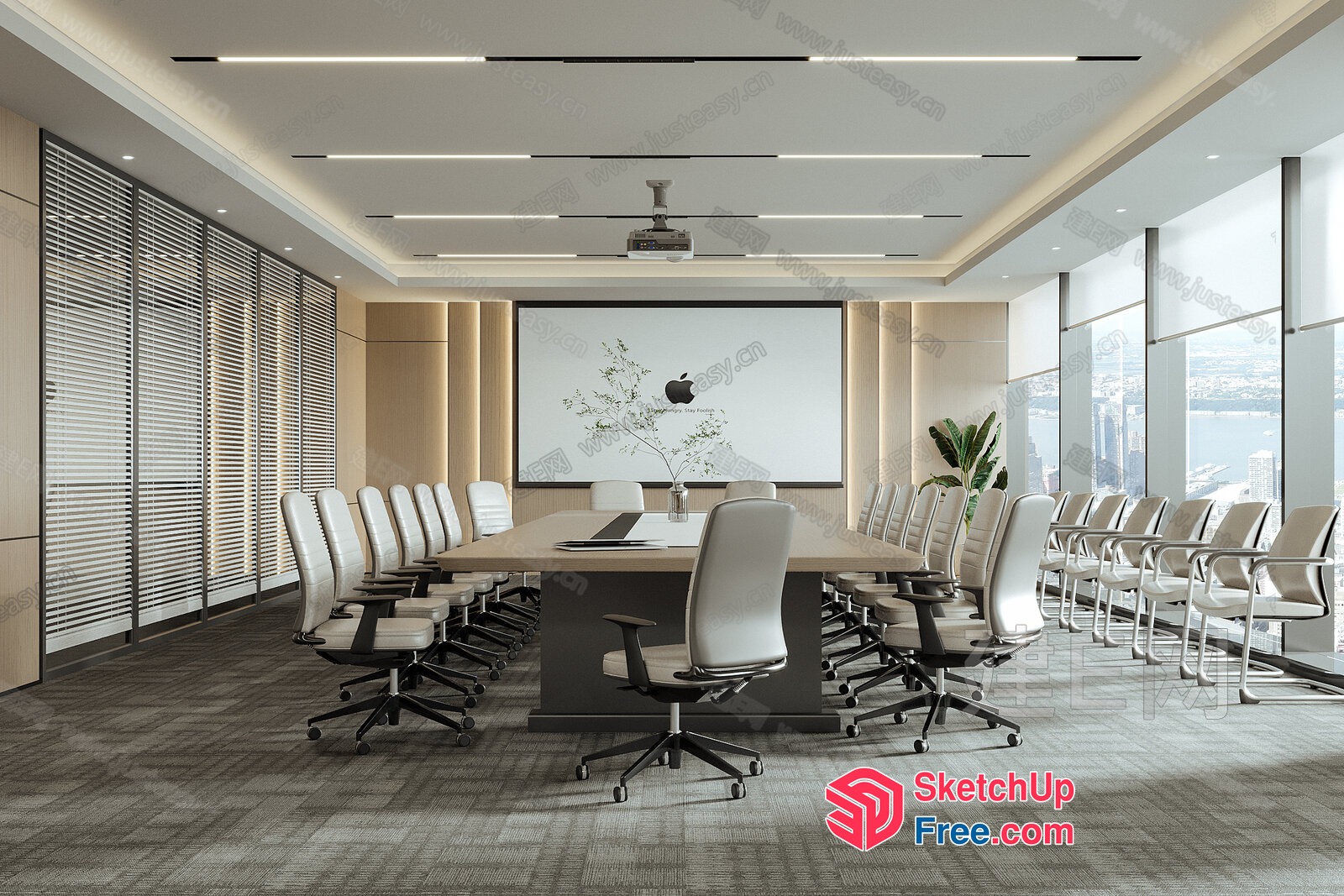 Elegant Conference Room With Apple Logo And Modern Decor 3D SketchUp File