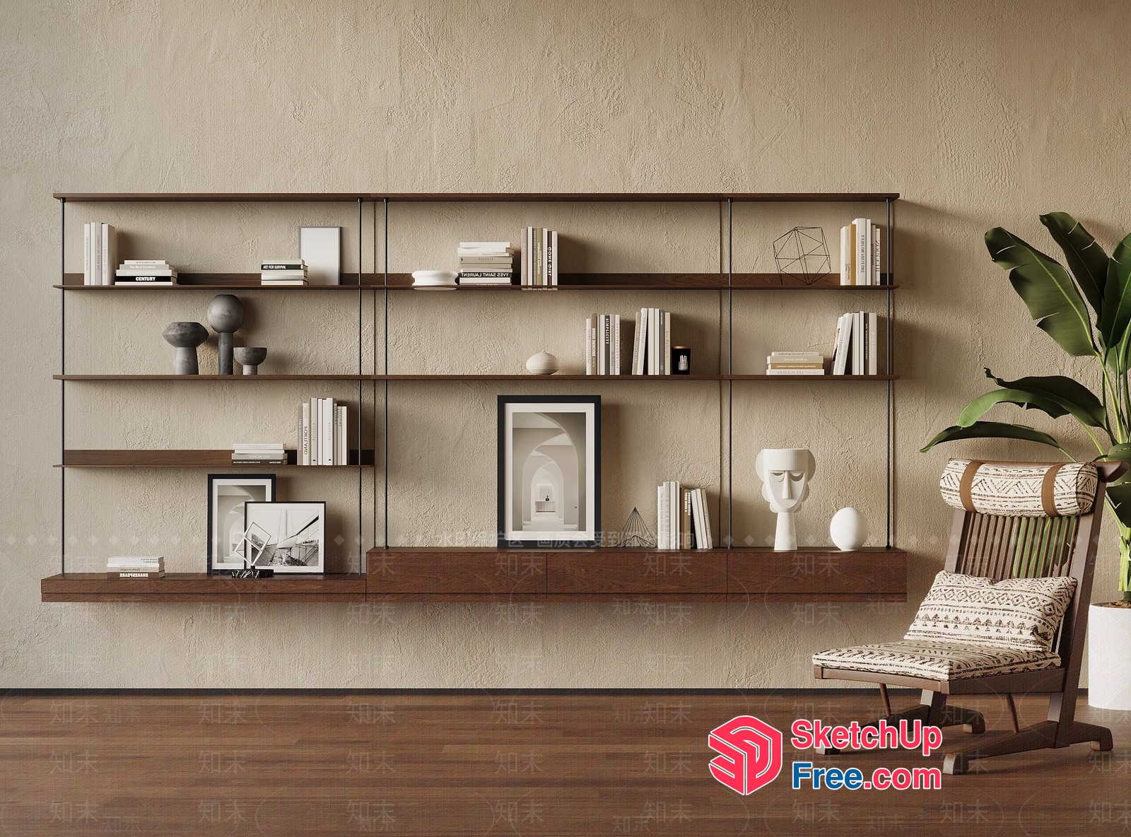 Modern Minimalist Shelf And Chair Arrangement 3D SketchUp File