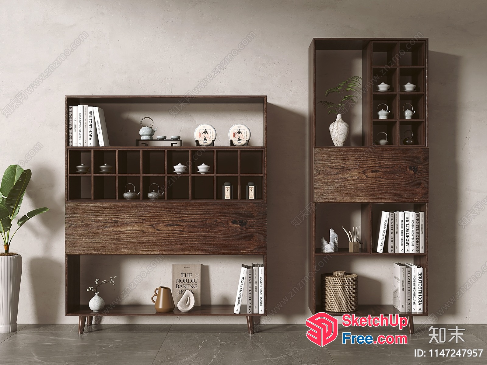 Elegant Modern Bookcase With Natural Wood Accents 3D SketchUp File
