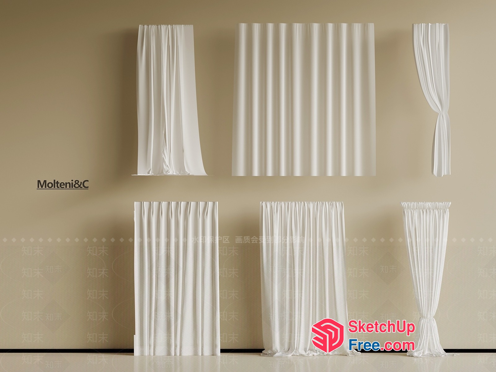 Elegant White Curtains Collection 3D SketchUp File