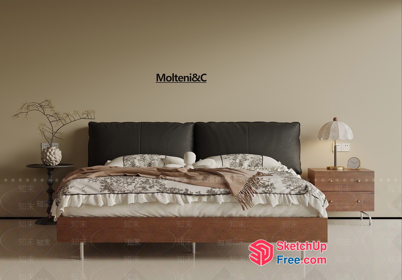 Modern Bedside Table And Bed Arrangement 3D SketchUp File