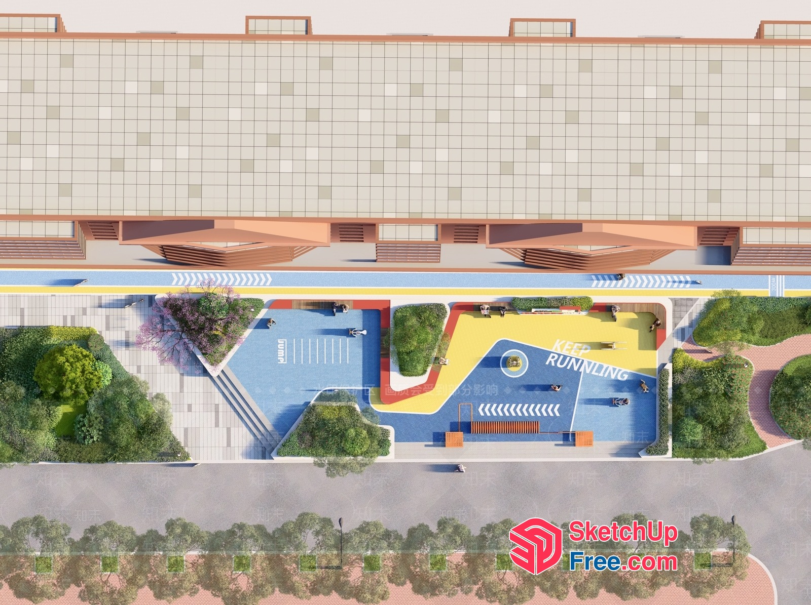 Colorful Outdoor Space With Running Track And Seating 3D SketchUp File