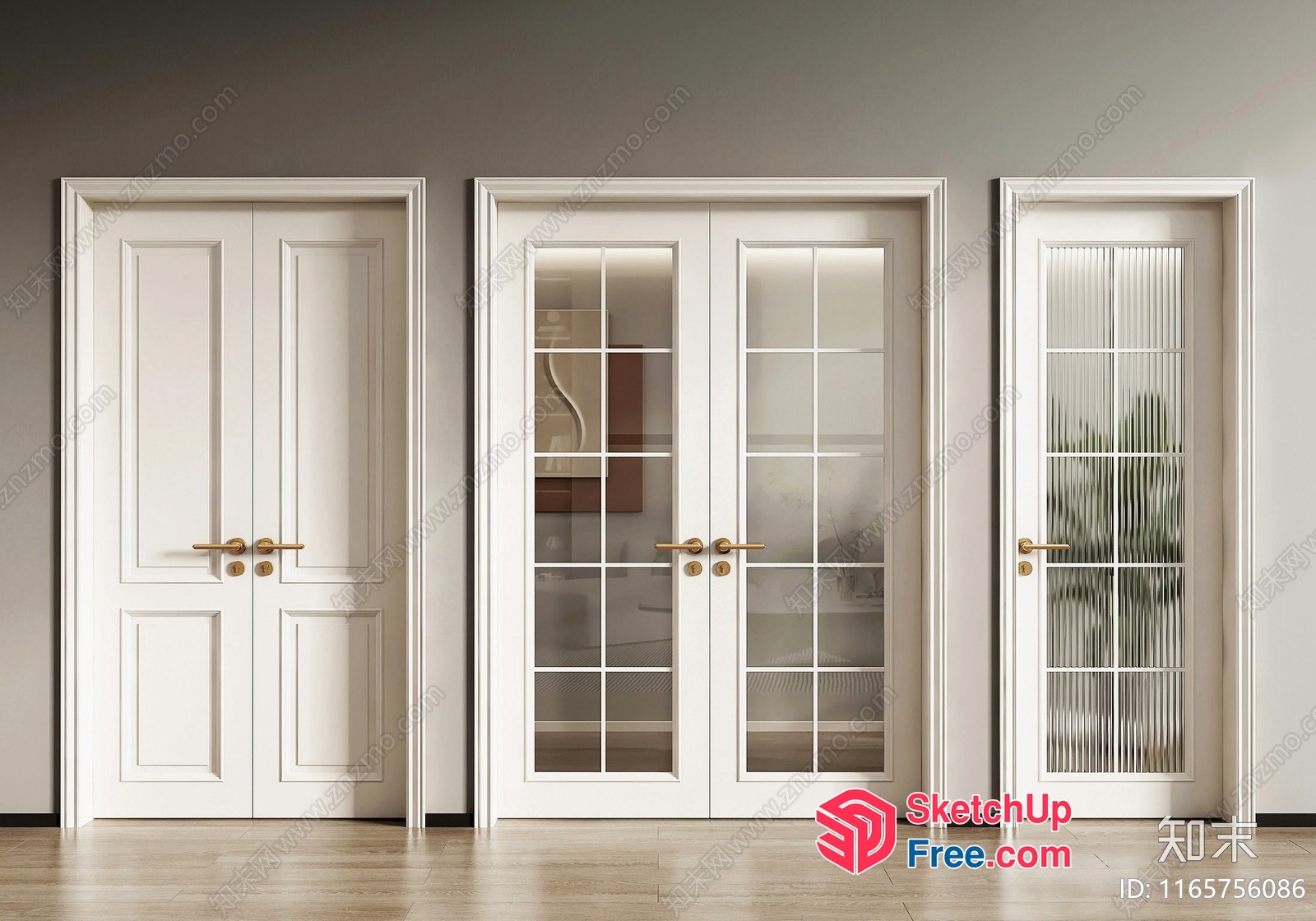 Elegant White Doors With Glass Panels 3D SketchUp File