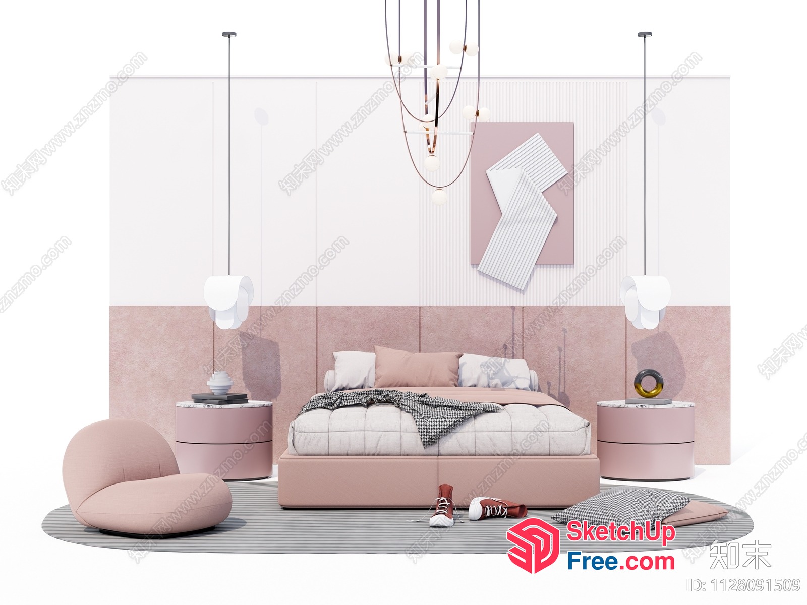 Modern Pink And White Bedroom Interior 3D SketchUp File