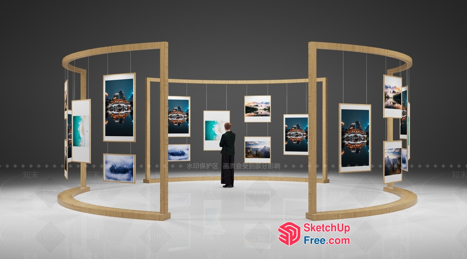 Curved Wooden Frame Art Gallery 3D SketchUp File