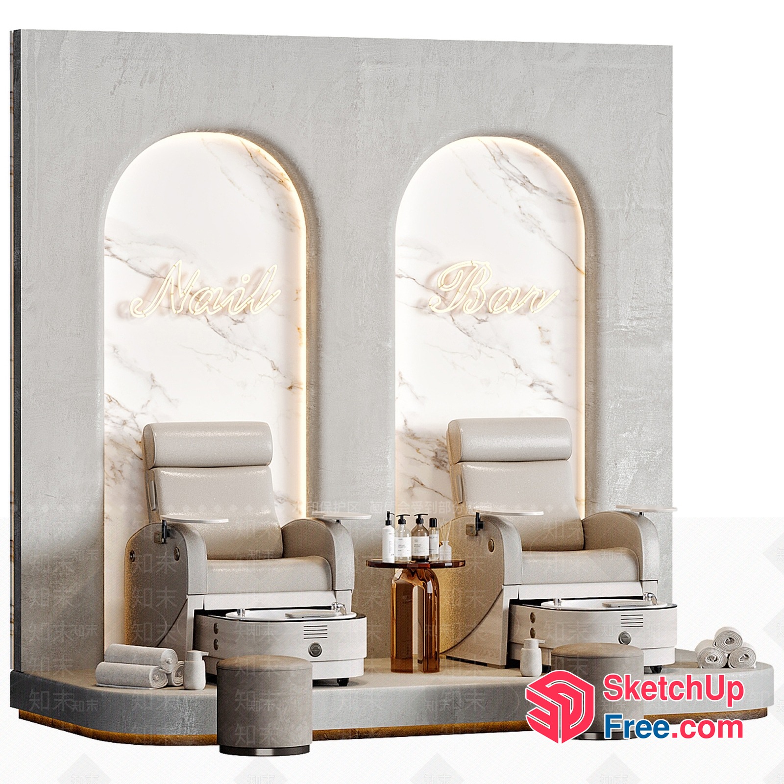 Elegant White Marble Nail Bar Interior 3D SketchUp File