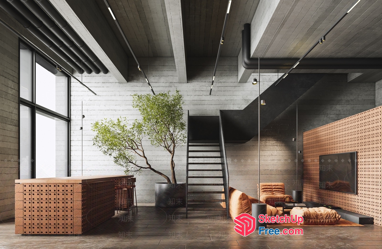 Modern Industrial Loft Style Interior Design 3D SketchUp File