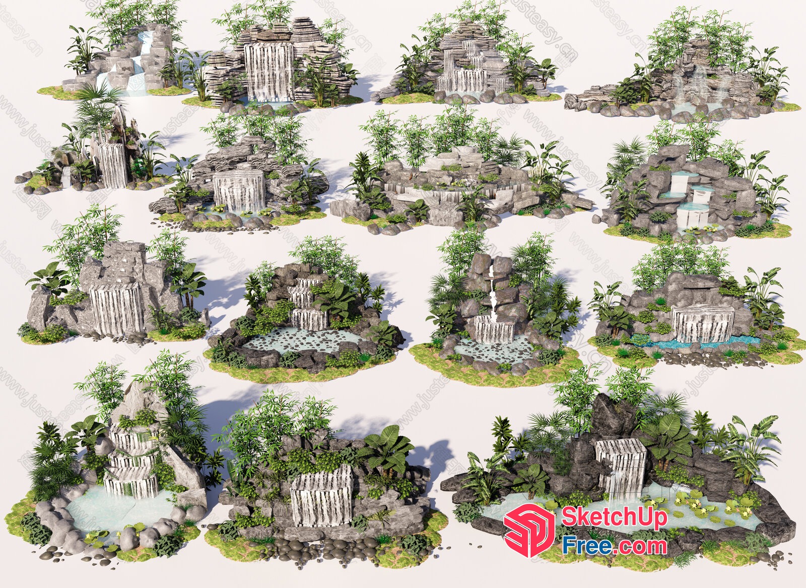 Exquisite Tropical Waterfall Scene 3D SketchUp File