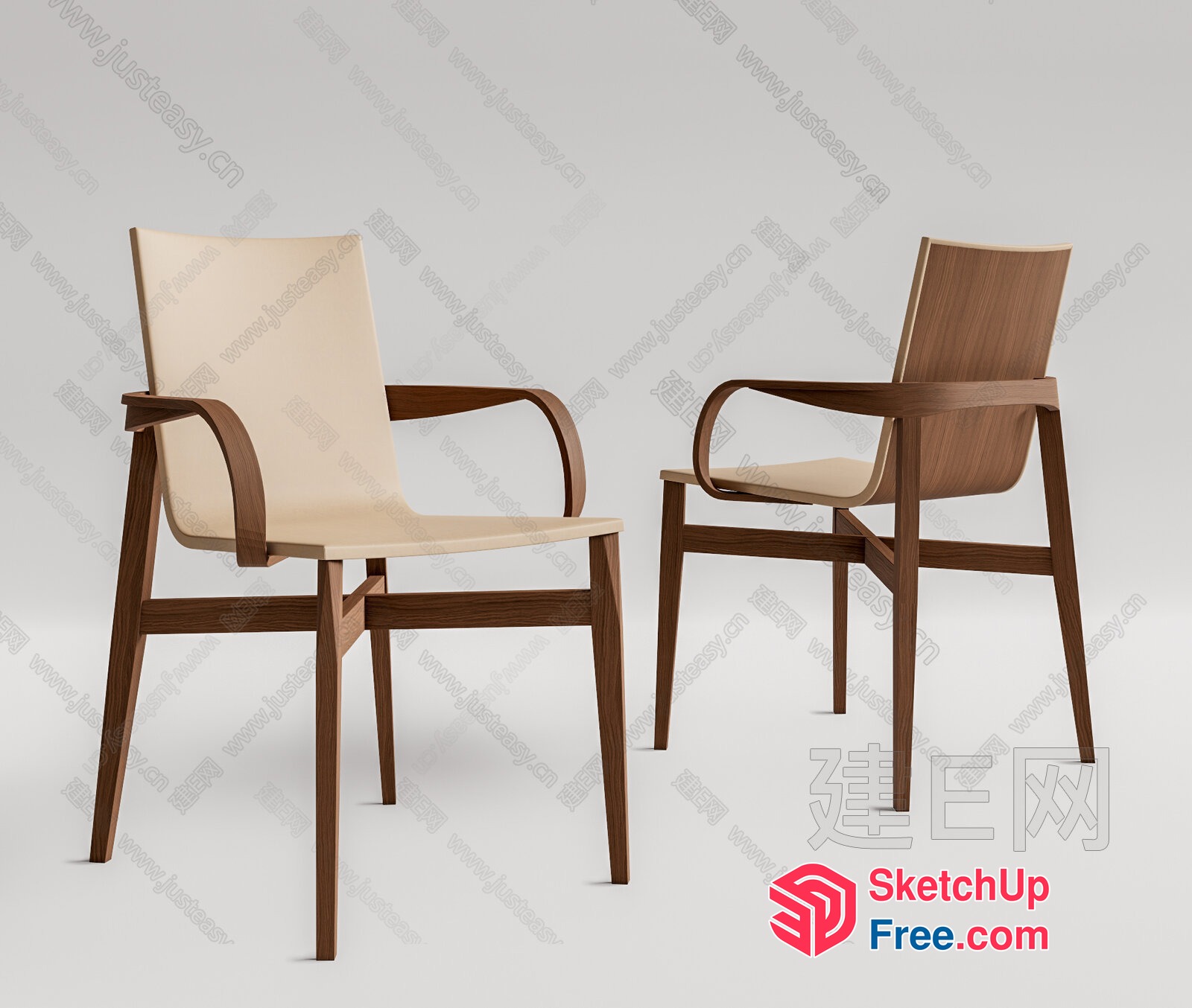 Modern Wooden Chairs With Creamy Leather Seats 3D SketchUp File