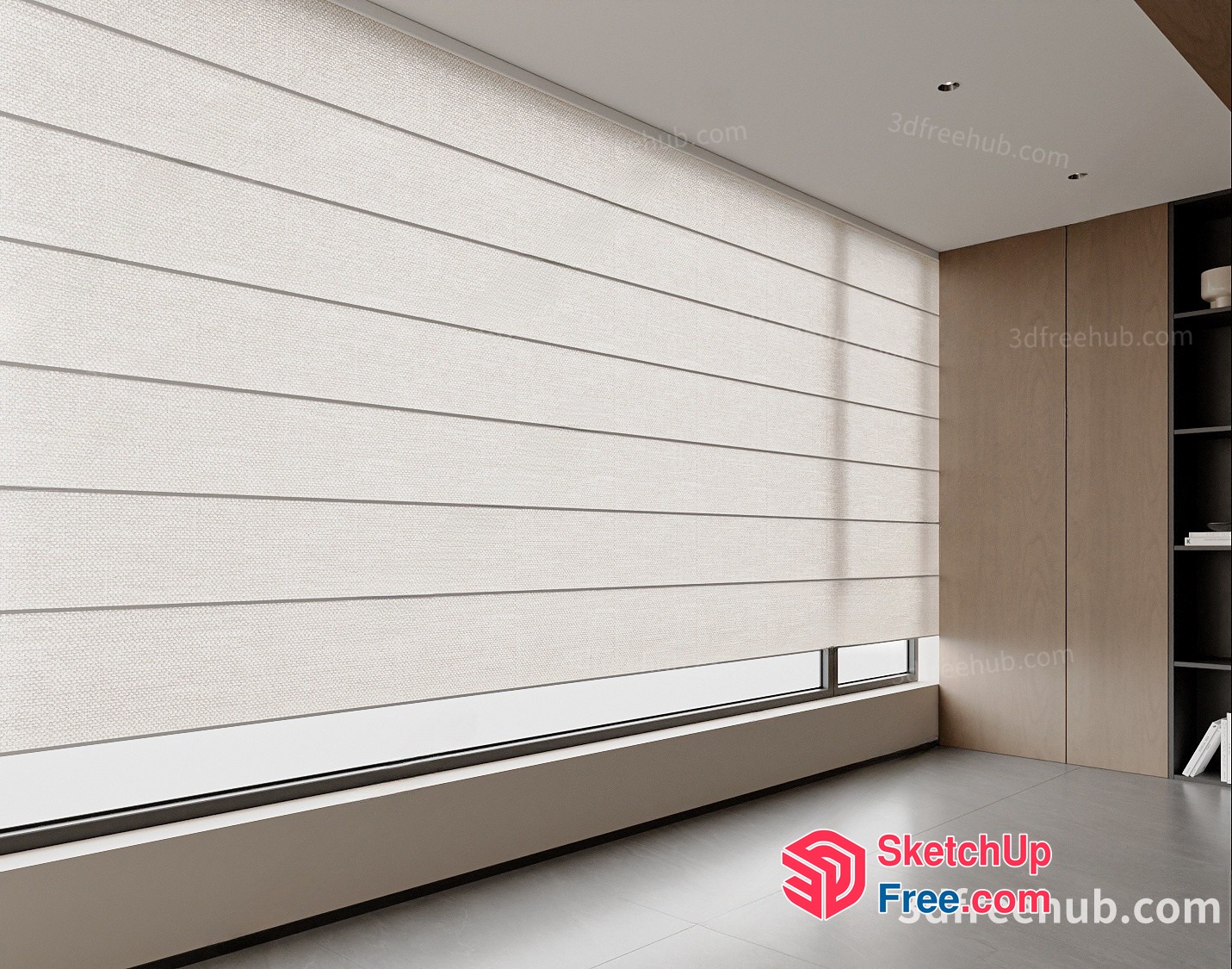 Modern Interior Room With Large Window And Built-In Shelves 3D SketchUp File