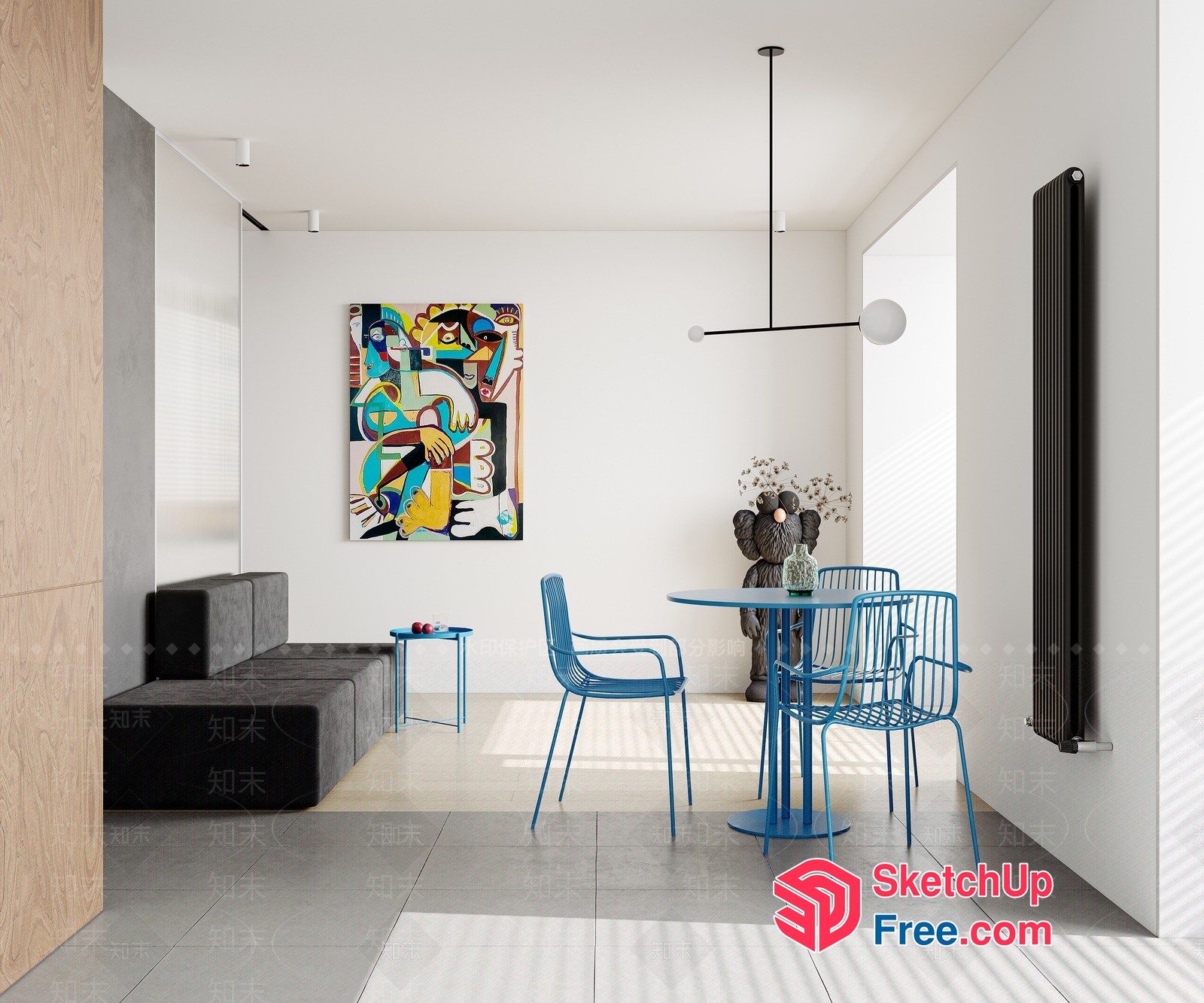 Modern Minimalist Interior With Vibrant Artwork 3D SketchUp File