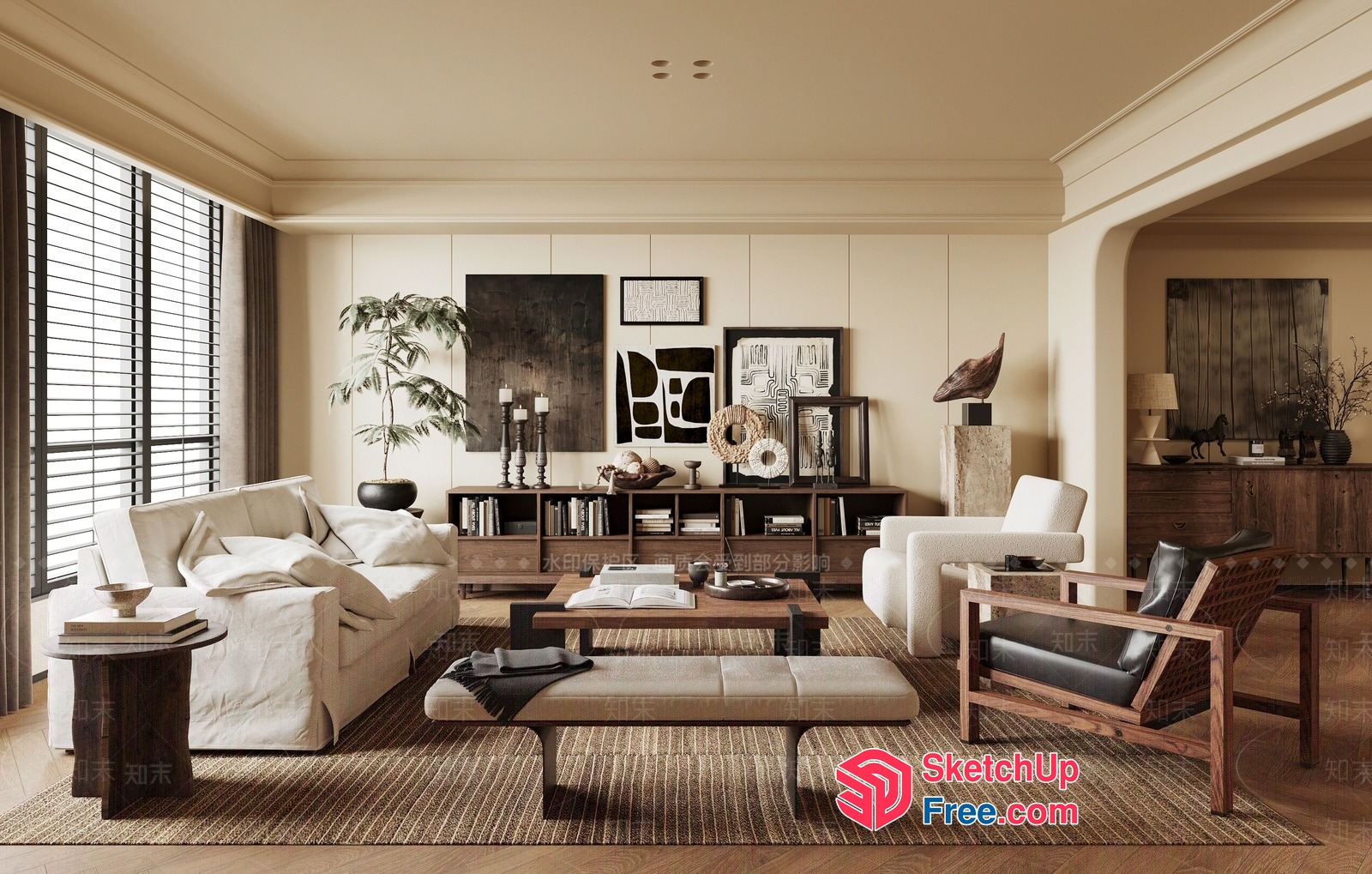 Modern Minimalist Living Room With Natural Elements 3D SketchUp File