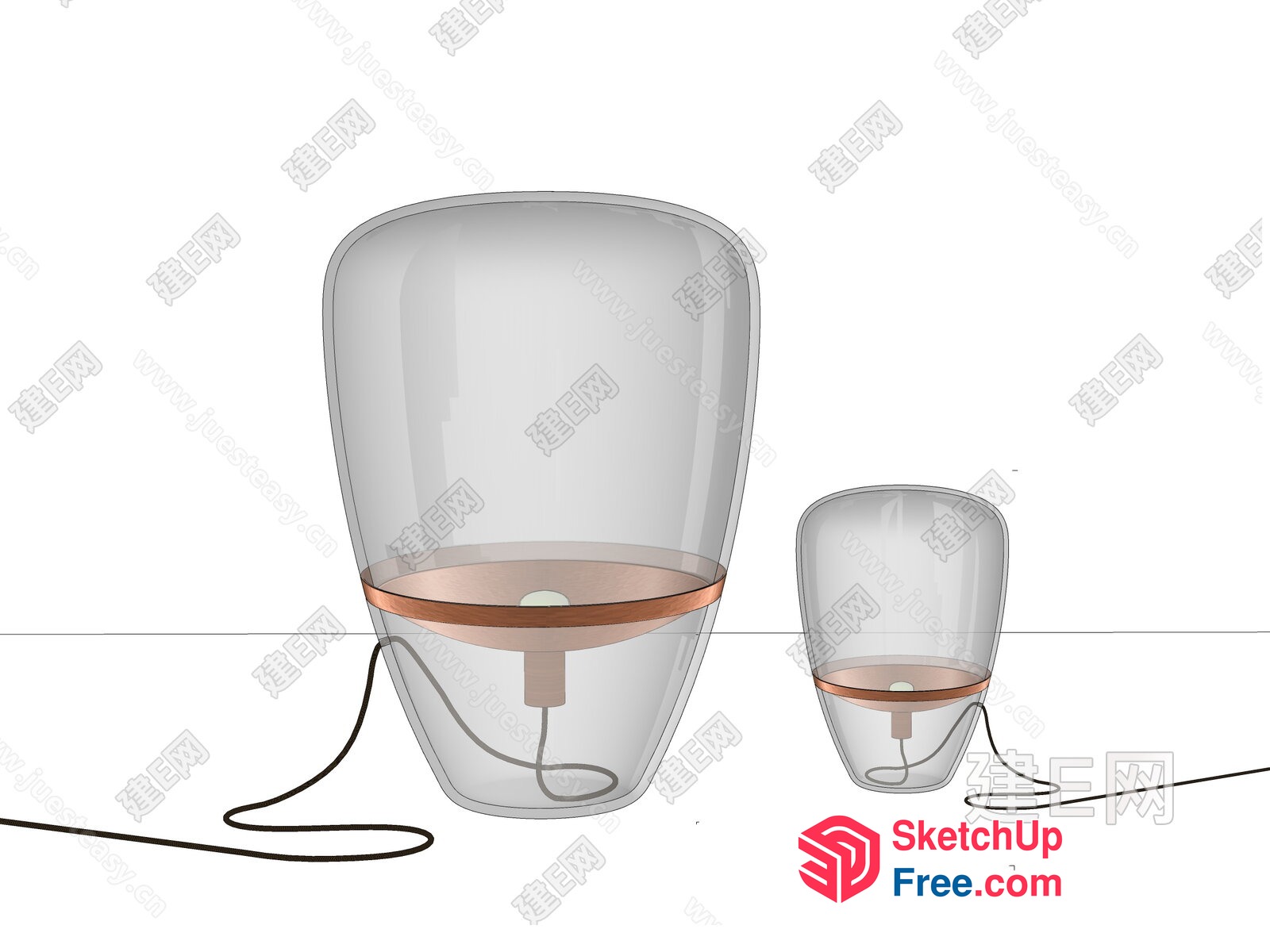 Two Modern Glass Lamps With Wooden Accents 3D SketchUp File