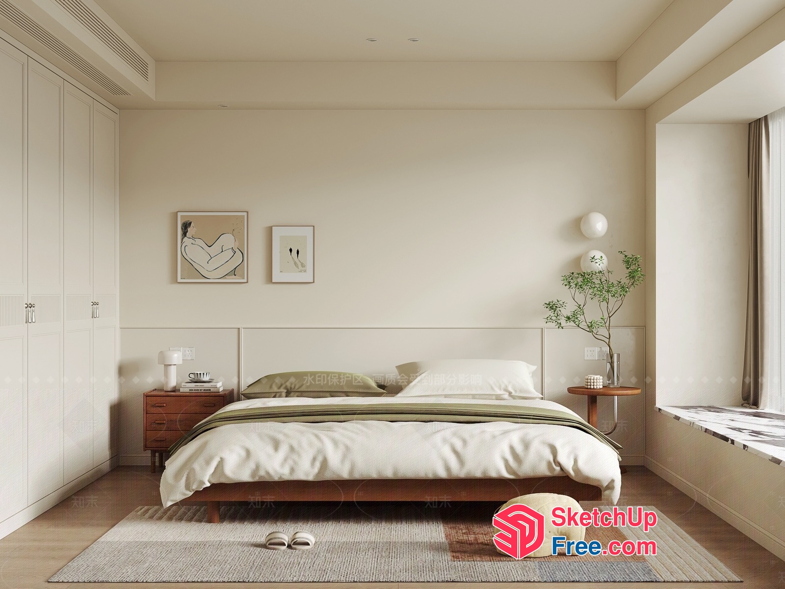 Minimalist Japanese Style Bedroom Interior 3D SketchUp File