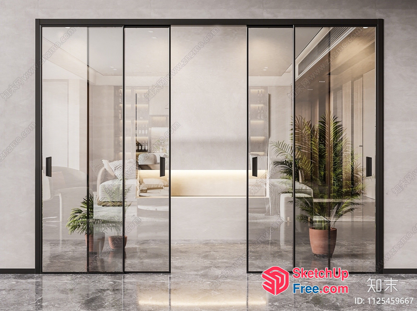 Modern Glass Curtain Wall Interior 3D SketchUp File