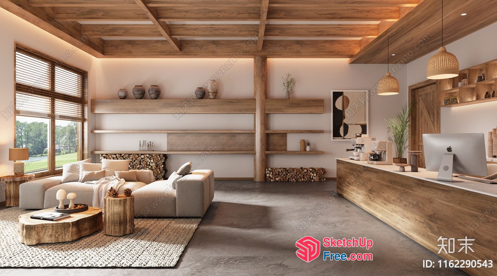 Modern Minimalist Living Room With Natural Wood Accents 3D SketchUp File