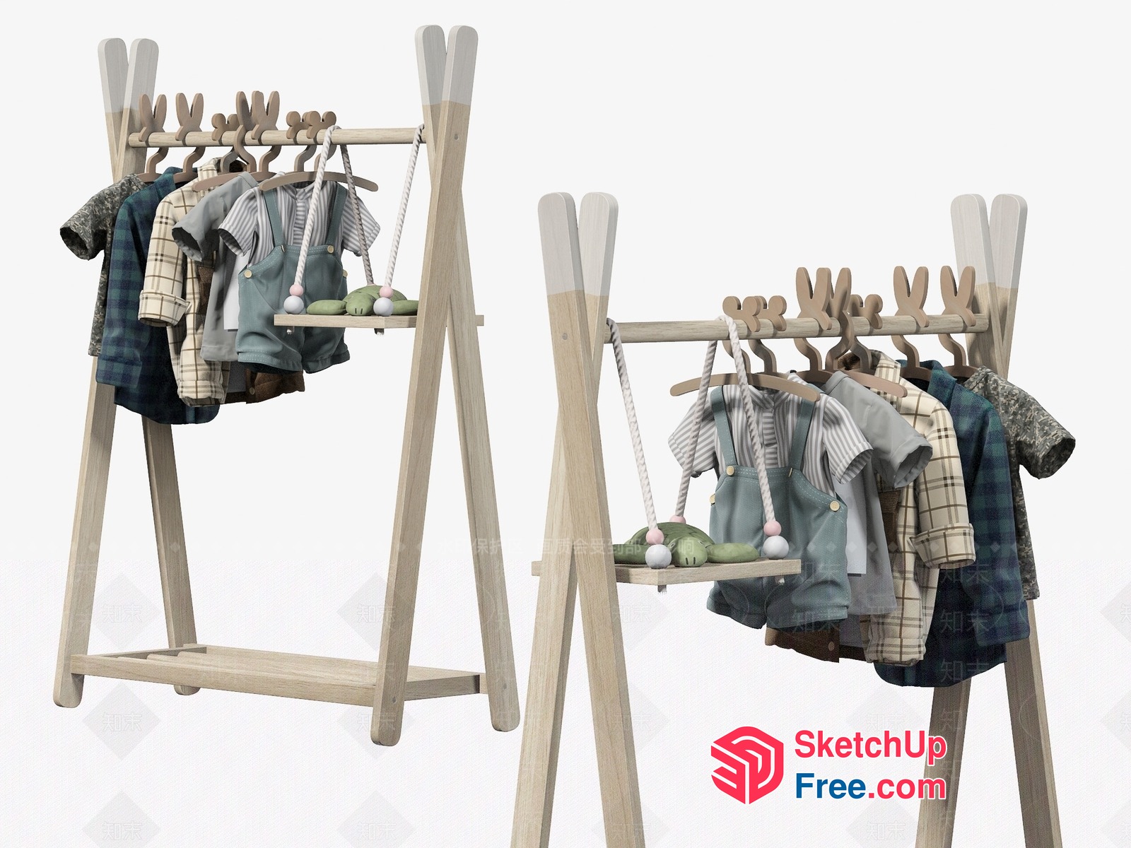 Modern Wood A-Frame Kids Clothes Rack With Shelf 3D SketchUp File