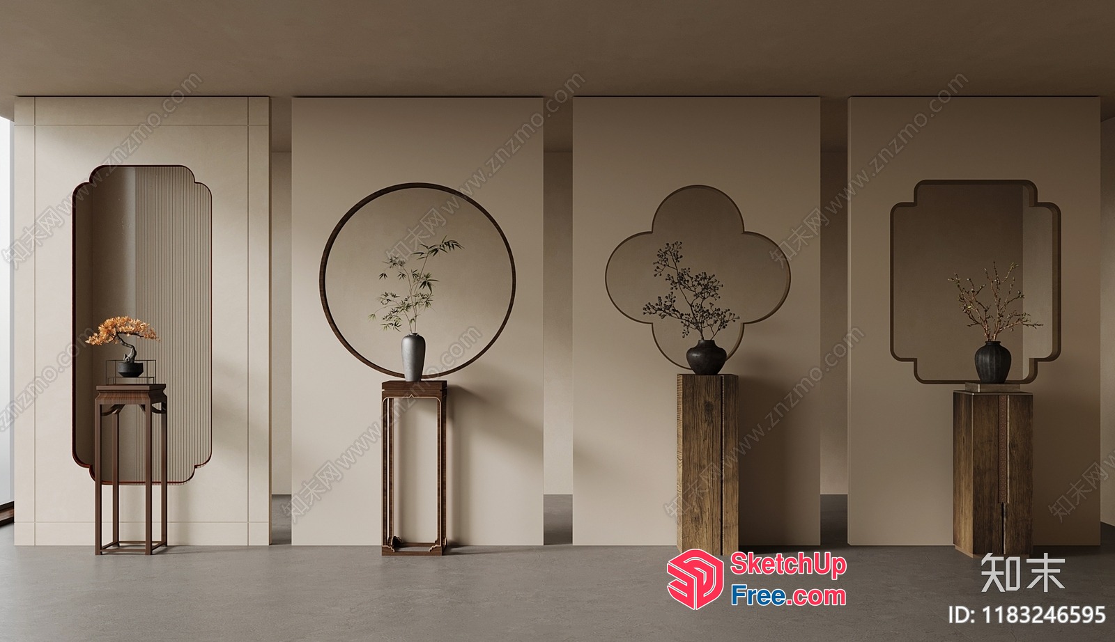 Minimalist Japanese Style Decorative Partition Screen 3D SketchUp File