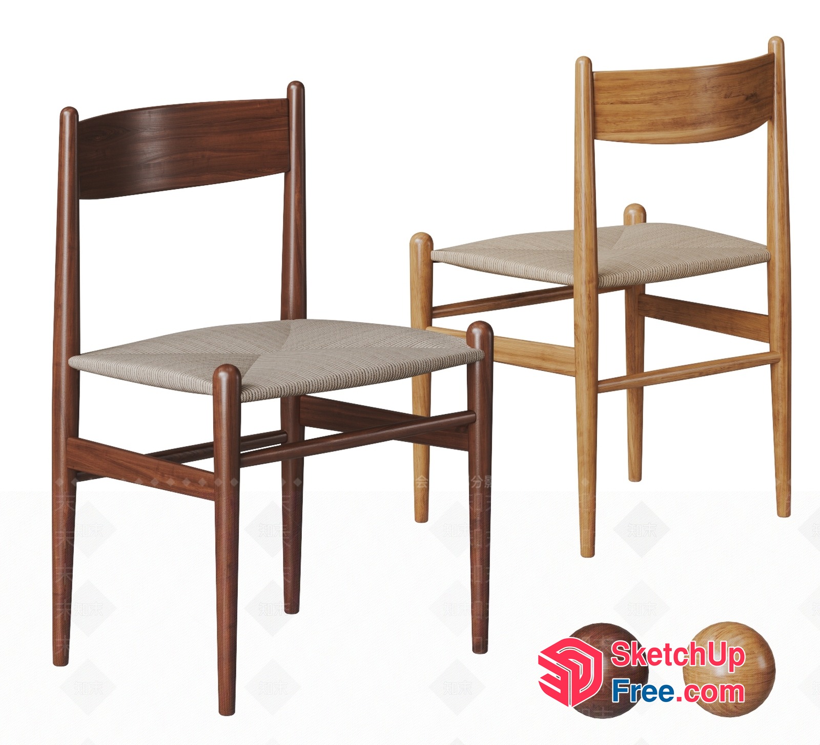 Modern Wooden Chairs With Woven Seats 3D SketchUp File