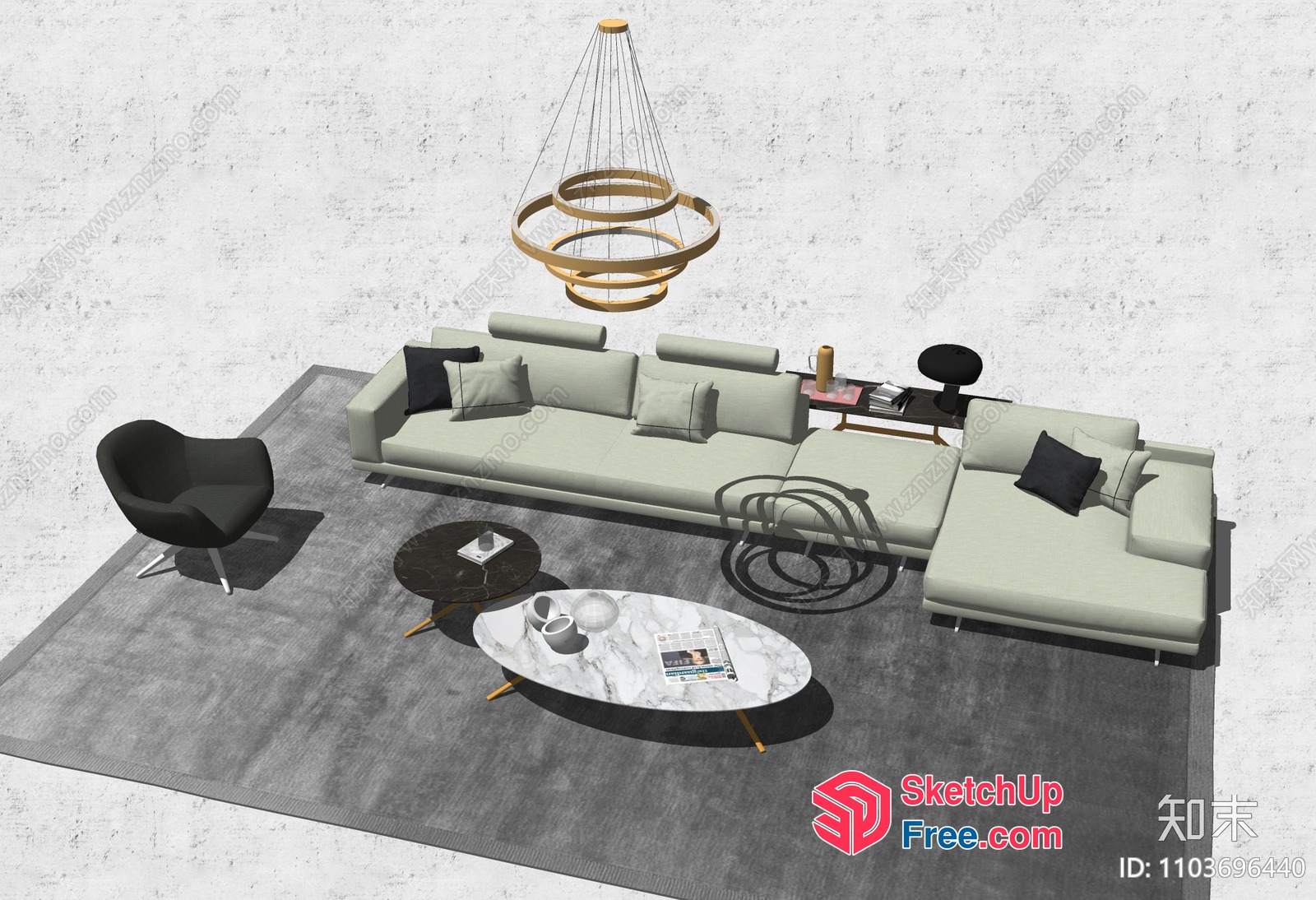 Modern Living Room With Minimalist Furniture And Lighting 3D SketchUp File