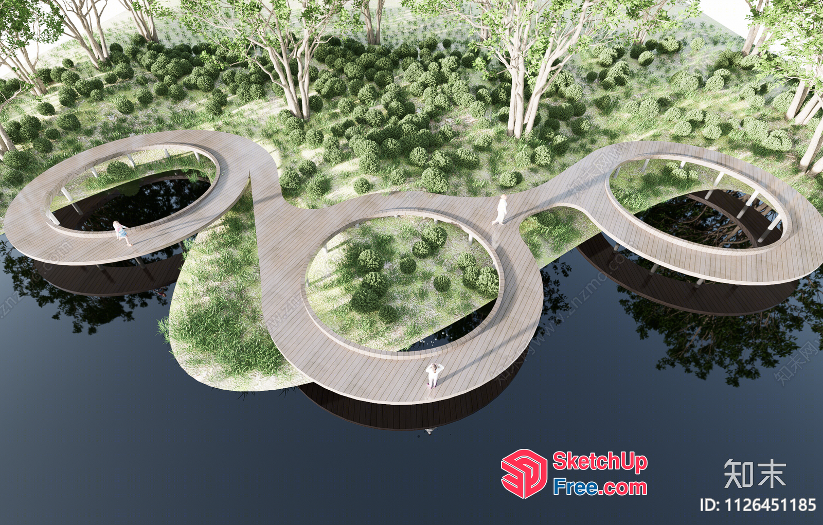 Serpentine Wooden Bridge Over Water 3D SketchUp File