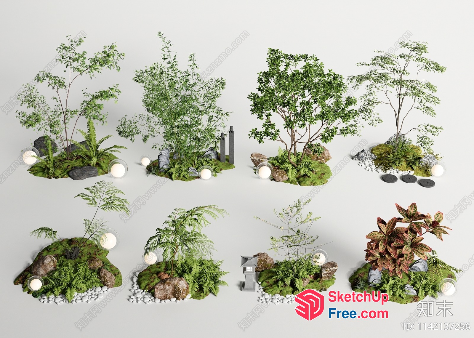 Japanese Style Garden With Rocks And Plants 3D SketchUp File