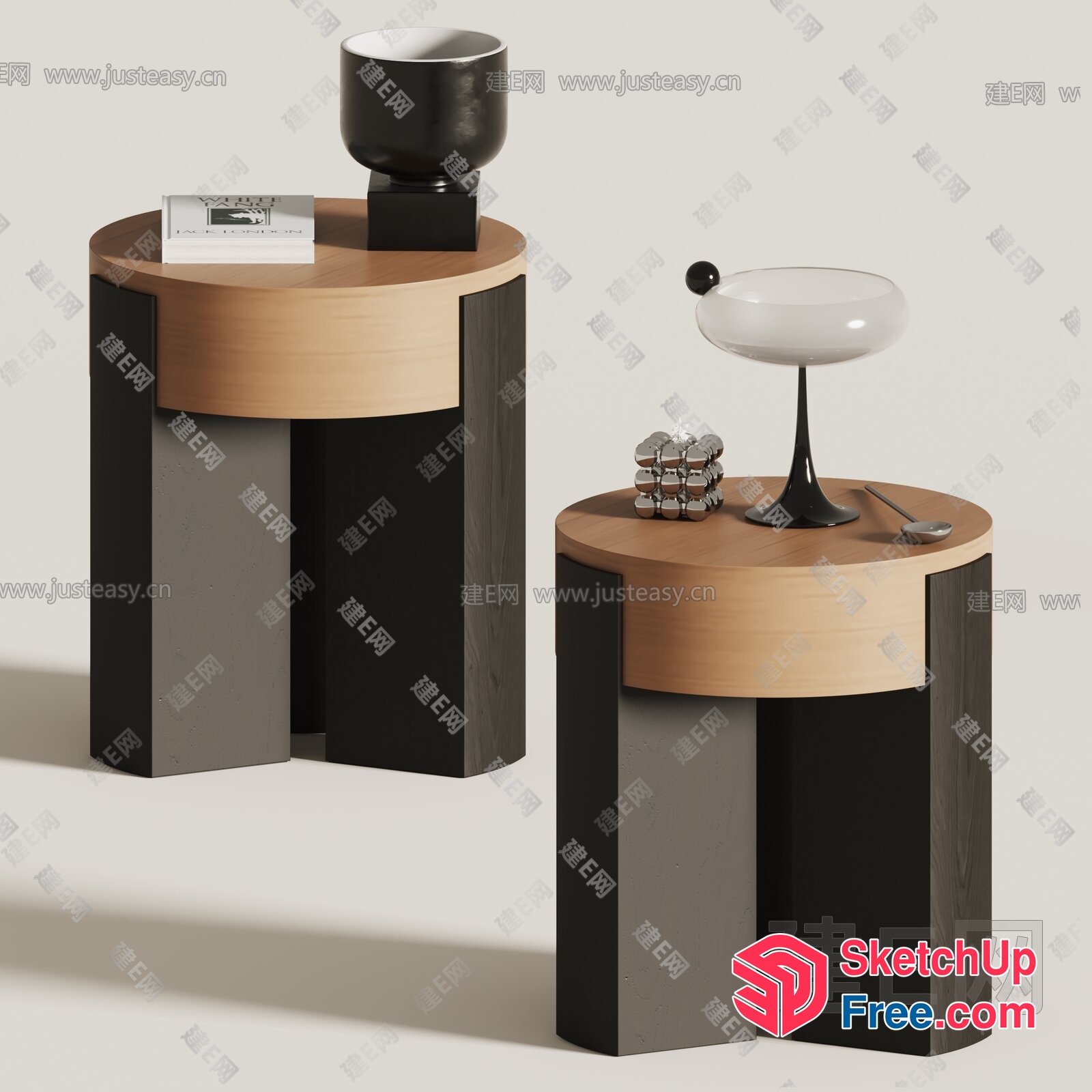 Modern Furniture Set With Wooden And Black Elements 3D SketchUp File