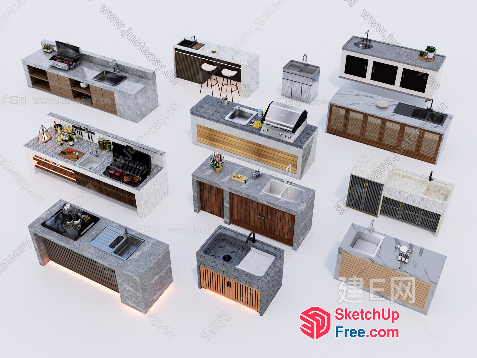 Modern Outdoor Kitchen Island Collection 3D SketchUp File