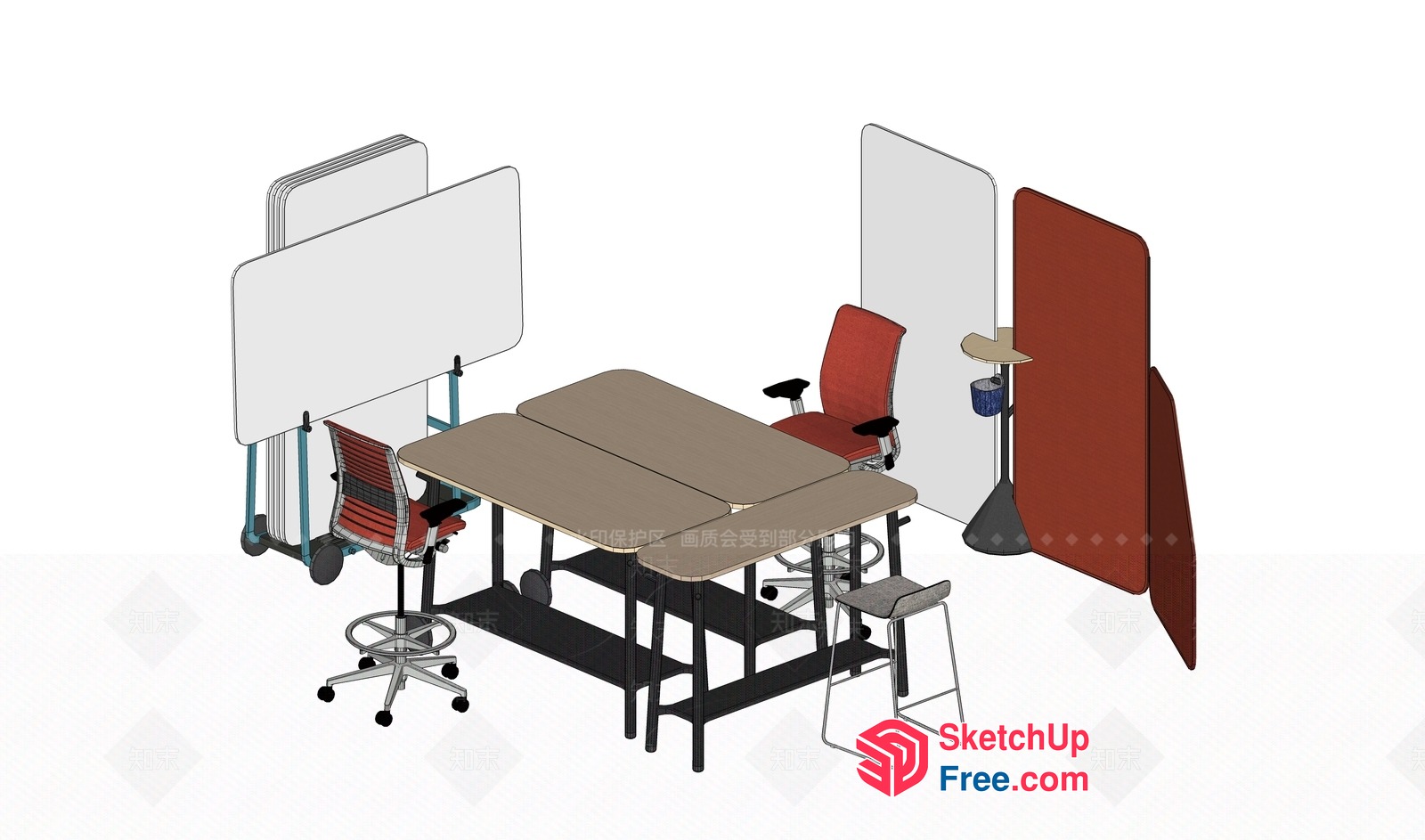 Modern Office Furniture Set With Partition Screens 3D SketchUp File