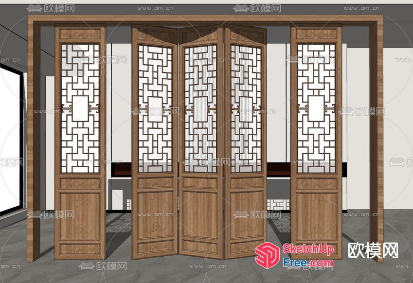 Asian-Style Partition Screen With Intricate Geometric Patterns 3D SketchUp File
