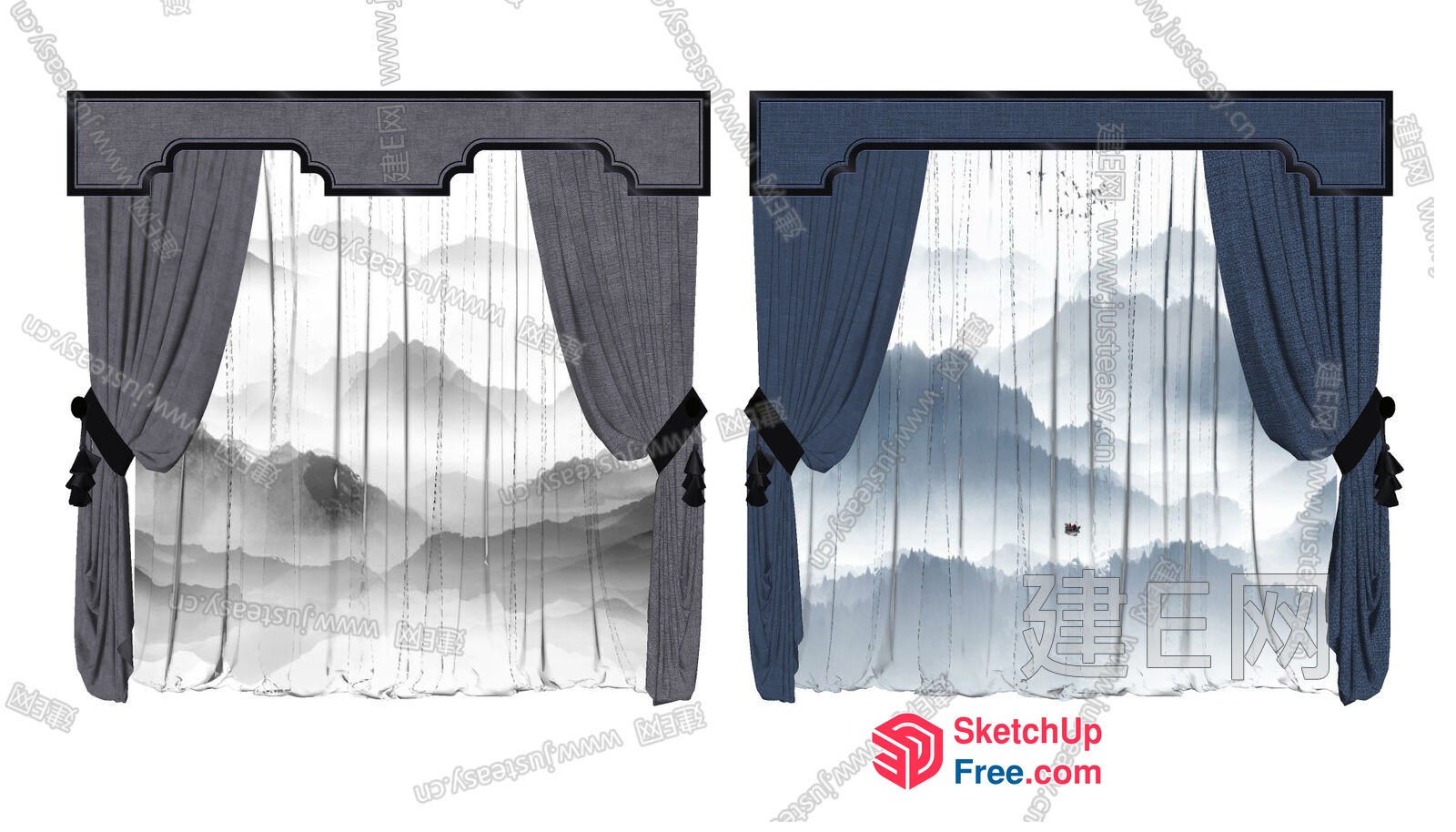 Elegant Mountain View Curtains 3D SketchUp File