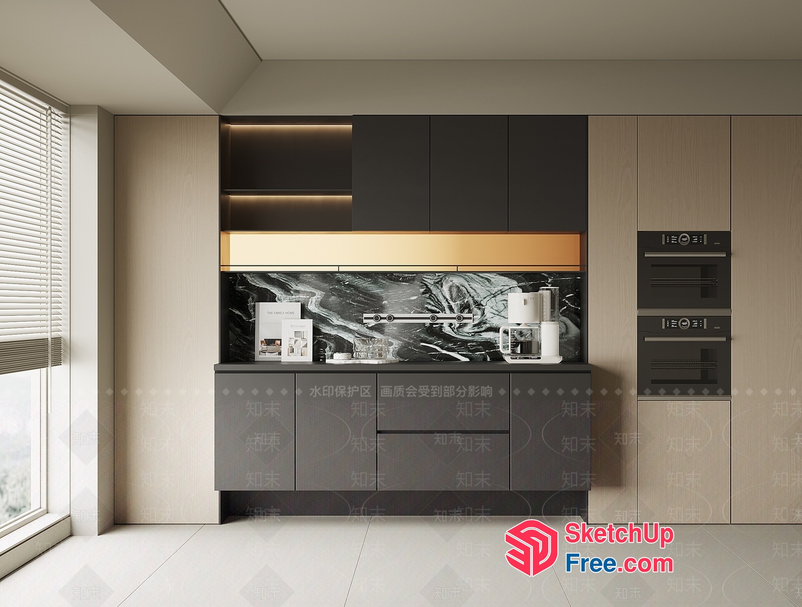 Modern Kitchen With Sleek Cabinets And Black Marble Backsplash 3D SketchUp File