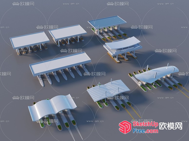 Gas Station Exterior Designs With Unique Roof Synthesis 3D SketchUp File