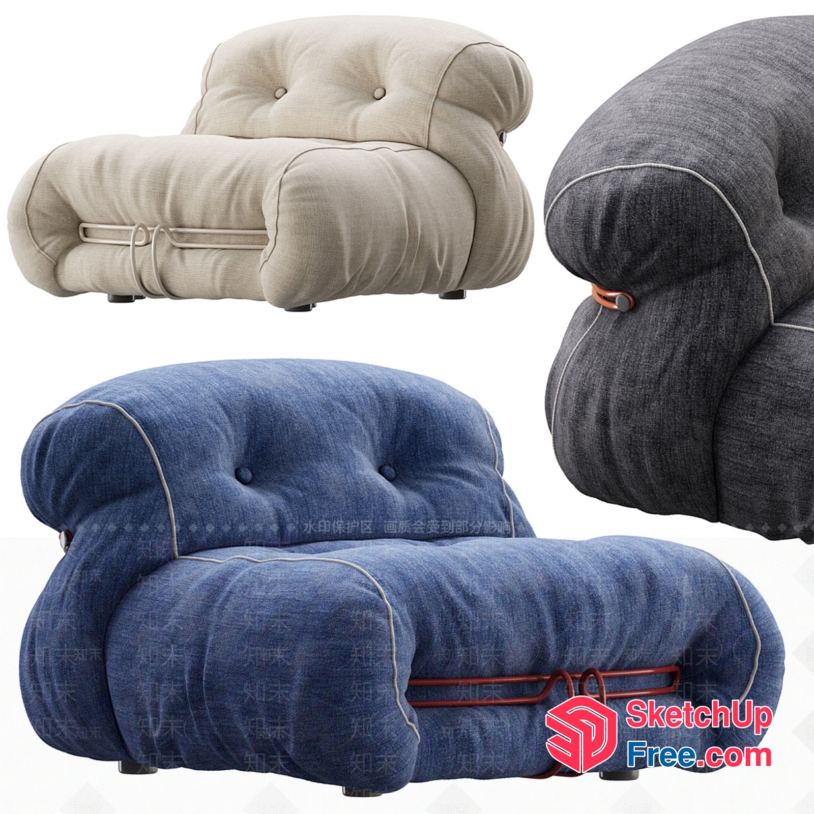 Denim And Cream Accent Chairs 3D SketchUp File