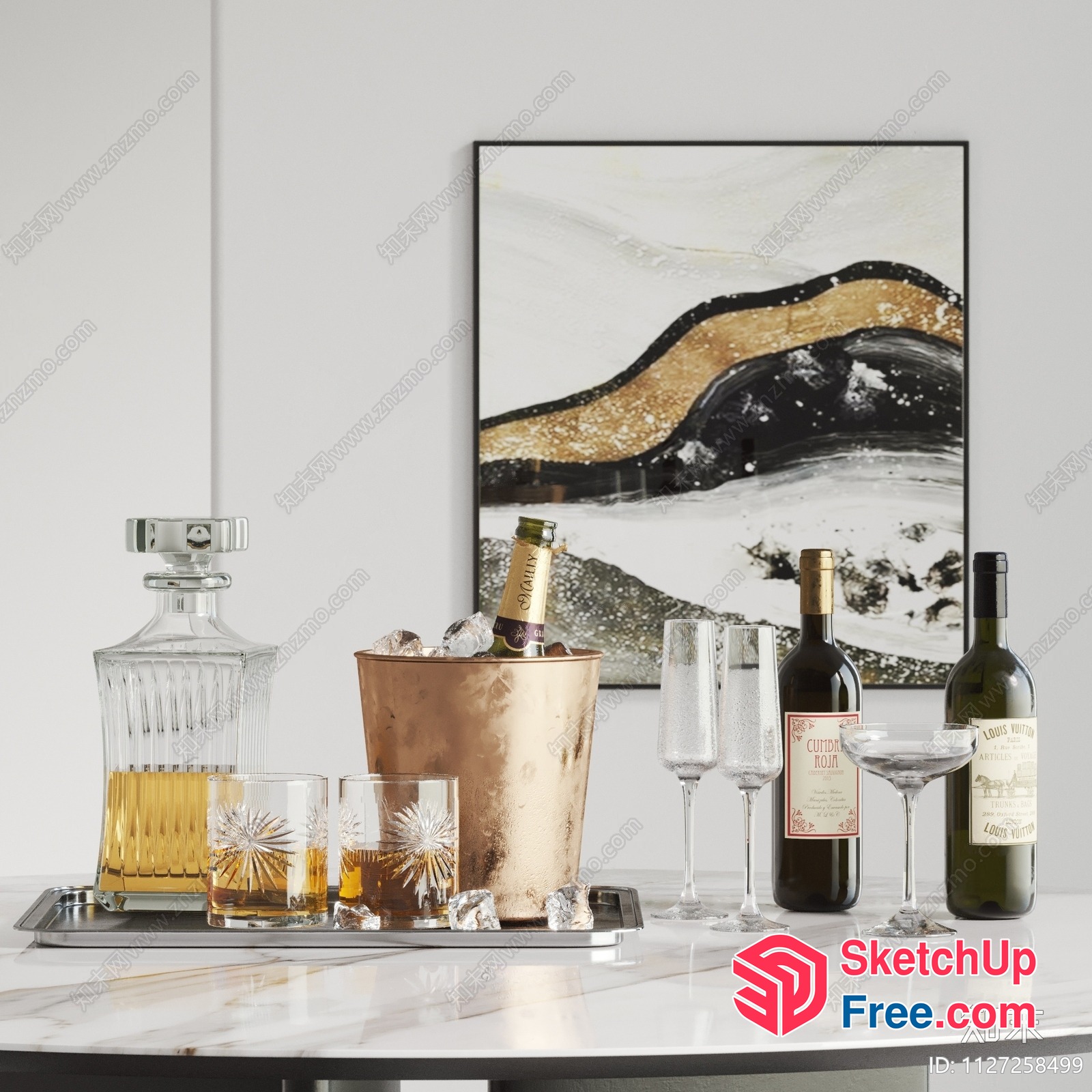 Luxurious Modern Bar Interior With Elegant Drinks And Art 3D SketchUp File
