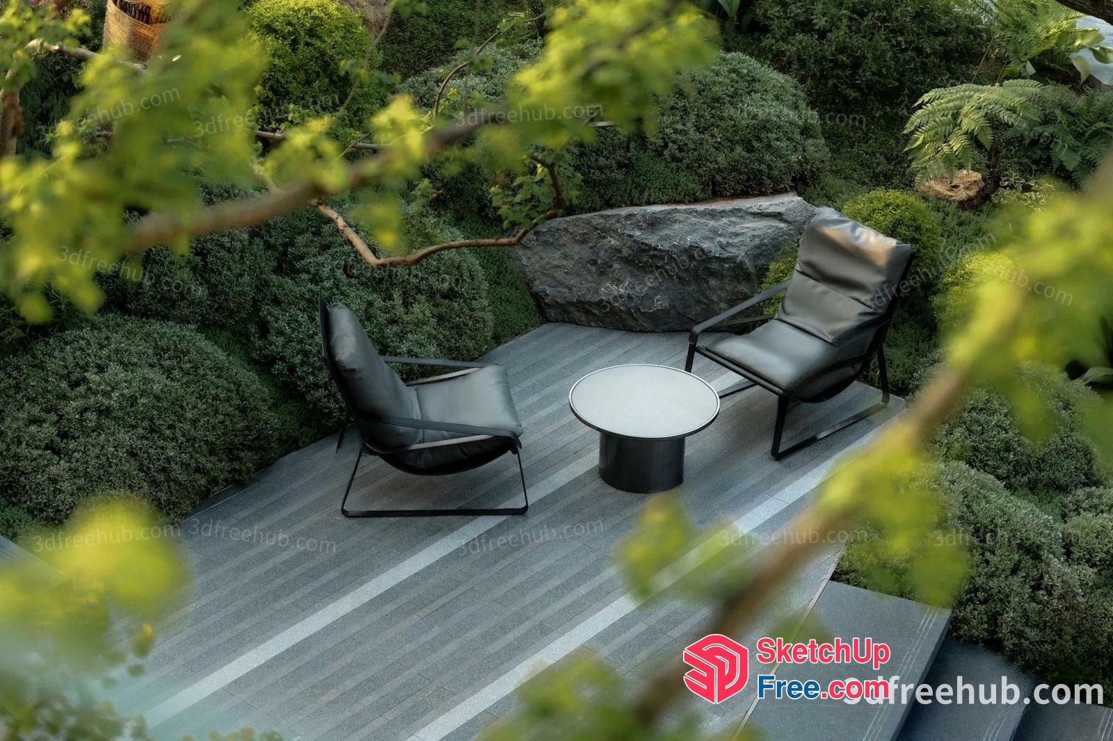 Modern Outdoor Seating Area With Two Chairs And A Table 3D SketchUp File