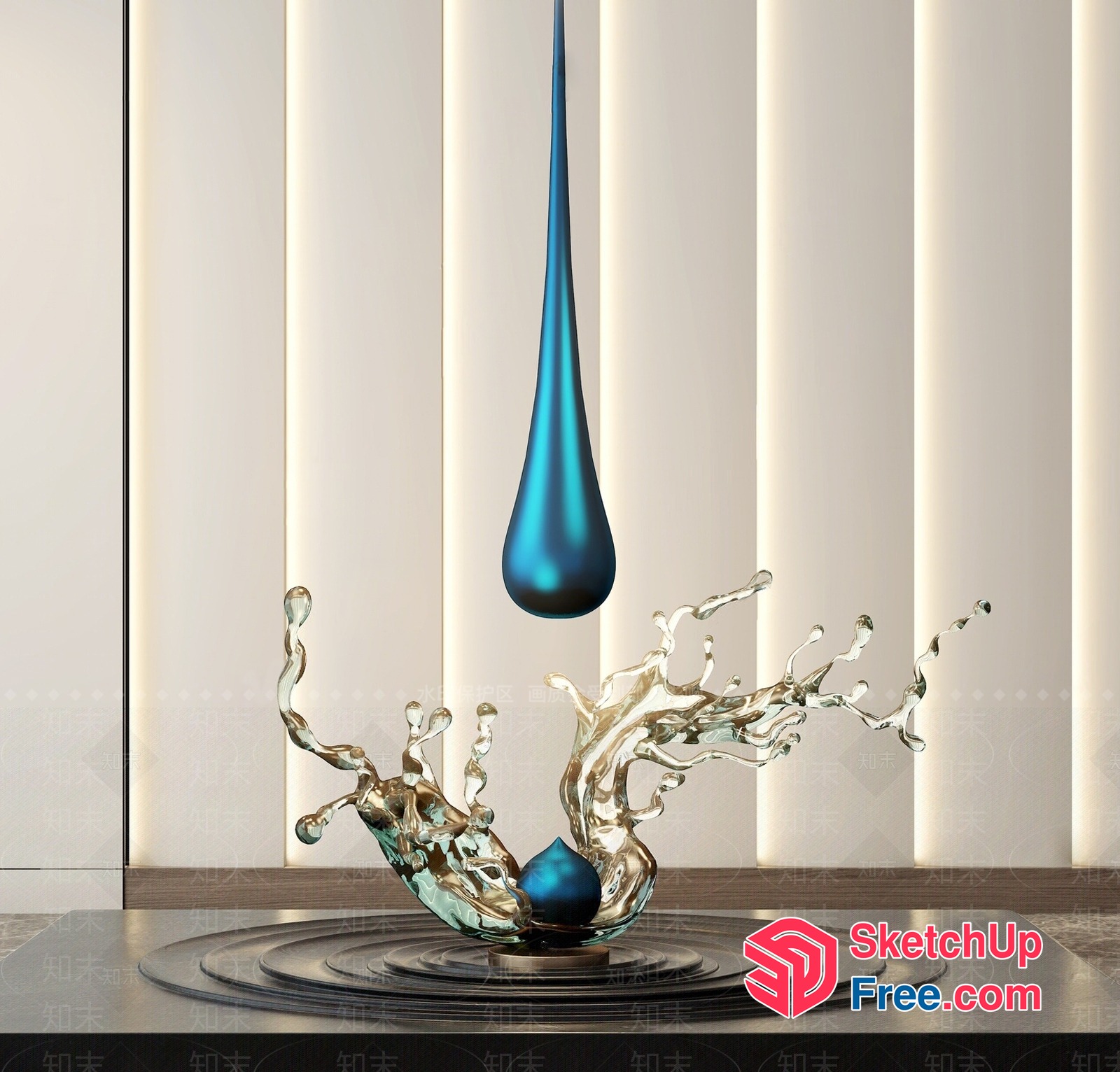Elegant Blue And Gold Splash Of Liquid 3D SketchUp File