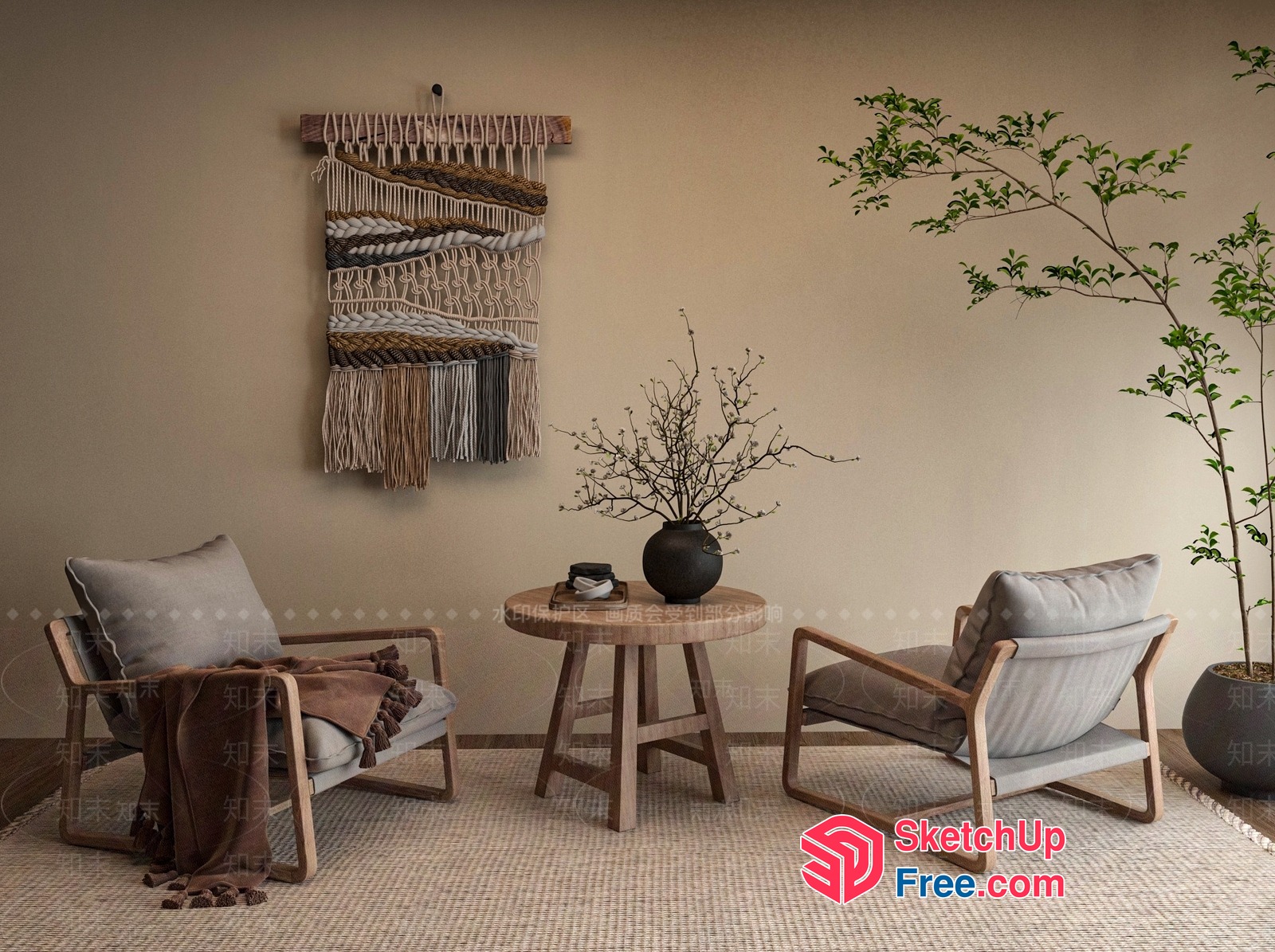 Minimalist Scandinavian Style Living Room Interior 3D SketchUp File