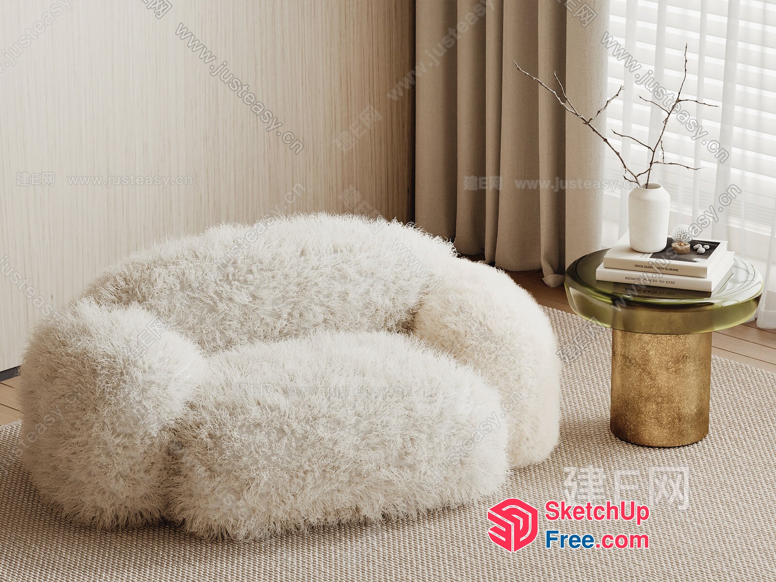 Cozy White Fuzzy Chair In A Calm Room 3D SketchUp File