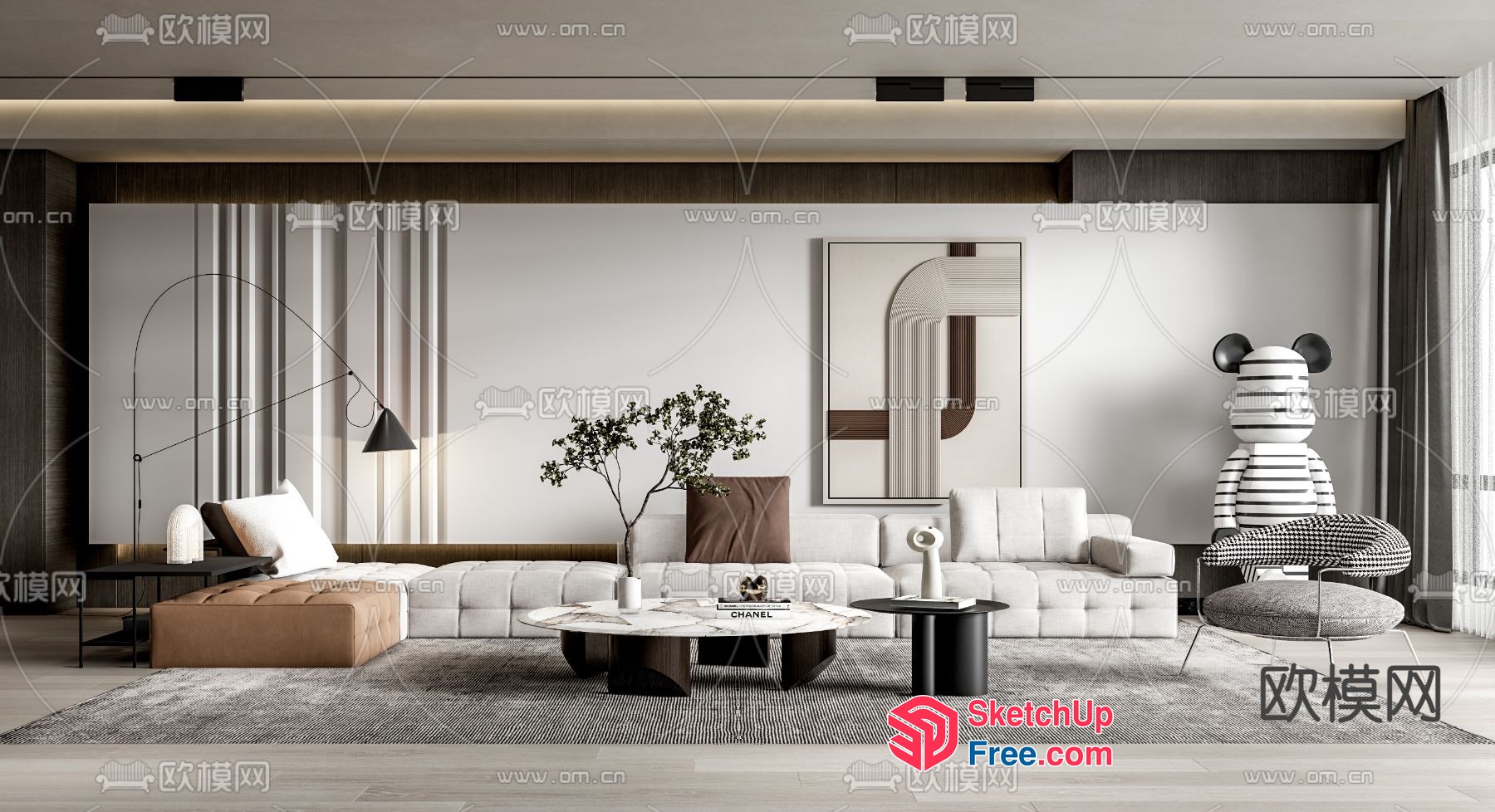 Modern Living Room With Neutral Color Scheme And Sleek Furniture 3D SketchUp File