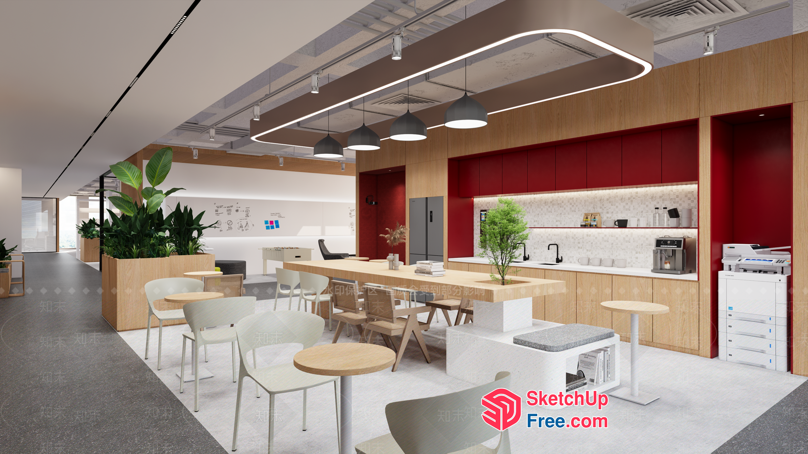 Modern Office Space With Dining Area And Kitchenette 3D SketchUp File