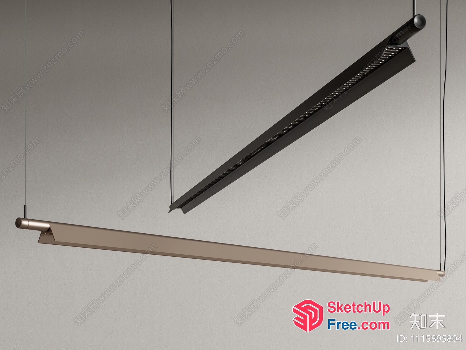 Modern Linear Light Fixtures Against Plain Wall 3D SketchUp File