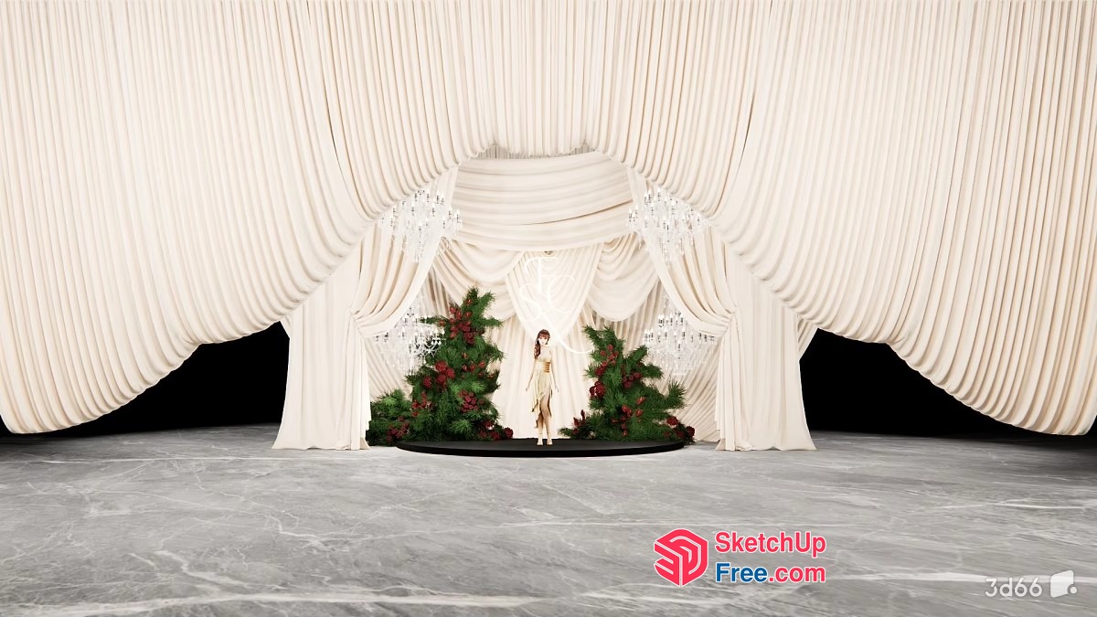 Elegant Christmas Stage Decor 3D SketchUp File