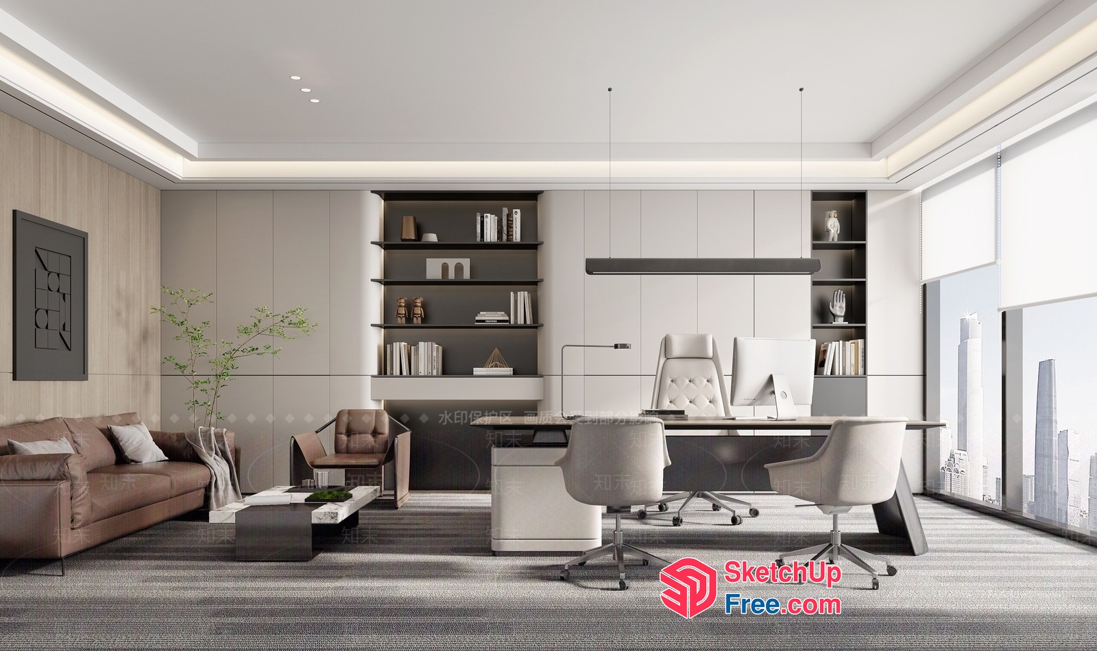 Modern Office Interior With Neutral Color Scheme And Minimalist Furniture 3D SketchUp File