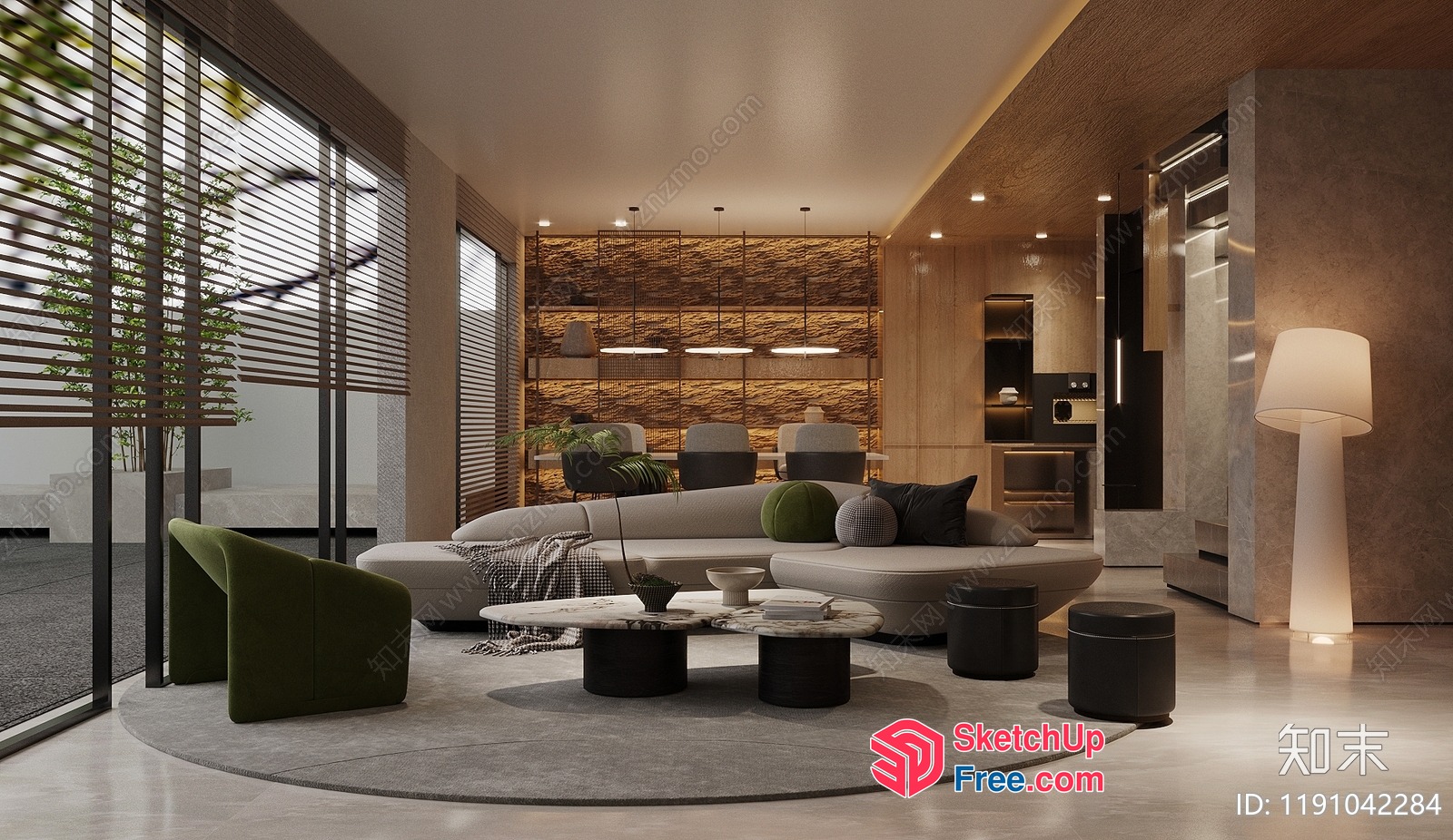 Modern Minimalist Living Room With Natural Wood Accents 3D SketchUp File