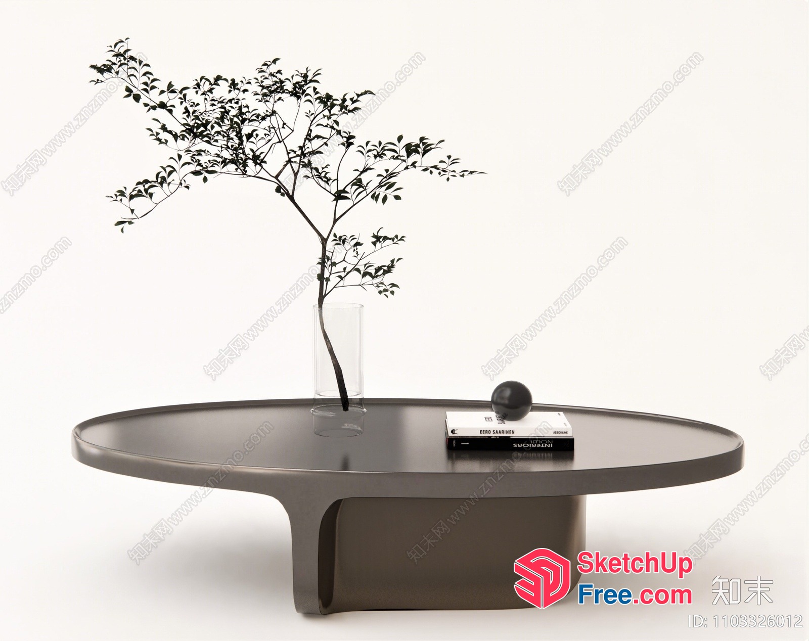 Minimalist Oval Coffee Table With Decorative Vase 3D SketchUp File