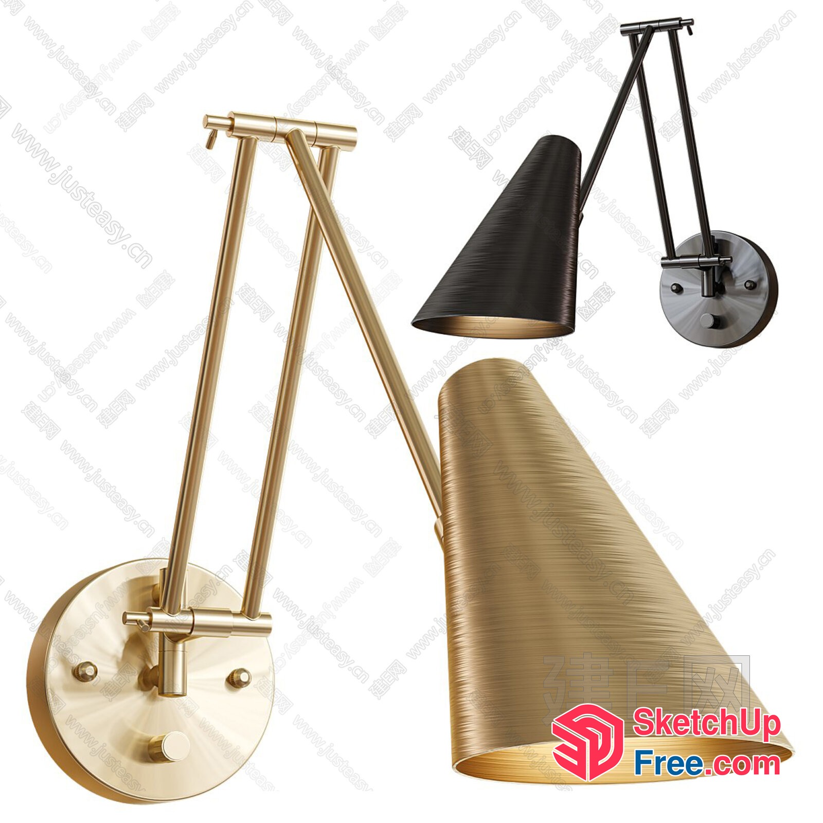 Elegant Gold And Black Wall Sconce With Adjustable Arm 3D SketchUp File