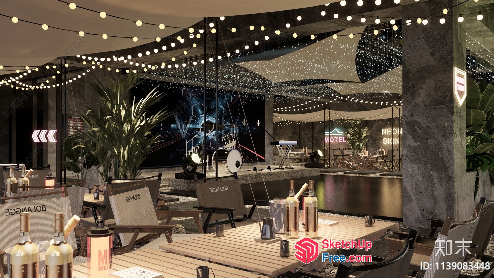 Elegant Outdoor Bar And Restaurant Interior 3D SketchUp File