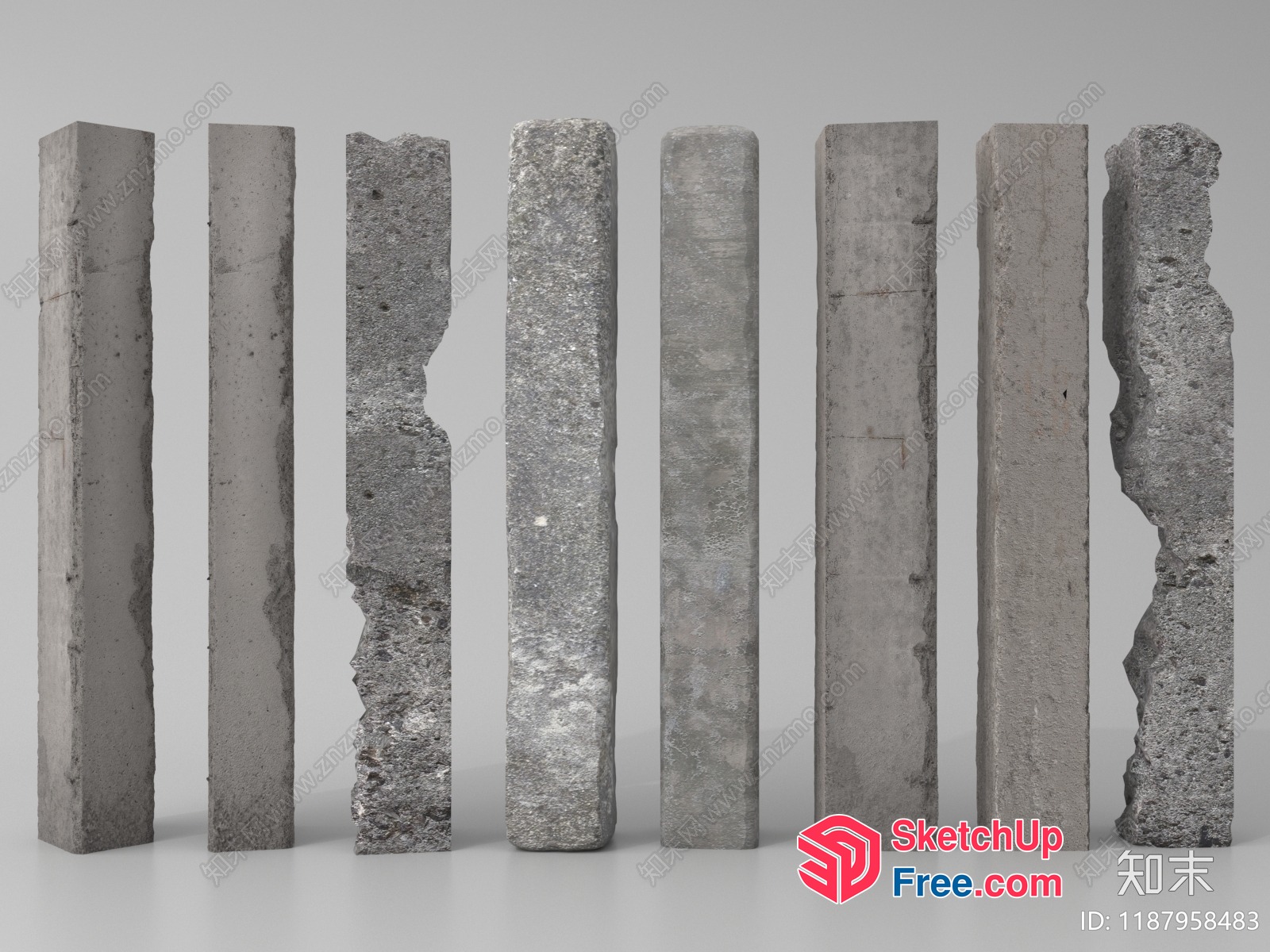 Eight Tall Concrete Pillars 3D SketchUp File